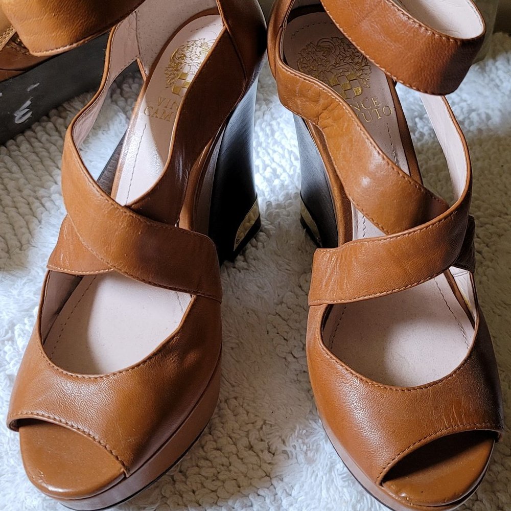 Vince Camuto Camel Leather Wedge Heel